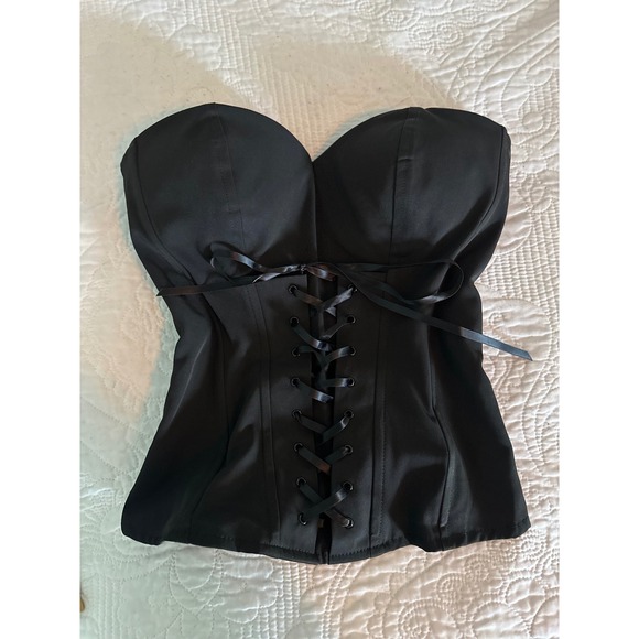 Charlotte Russe Tops - Charlotte Russe Corset Top Womens Small Black Lace Up Smocked Strapless Bustier